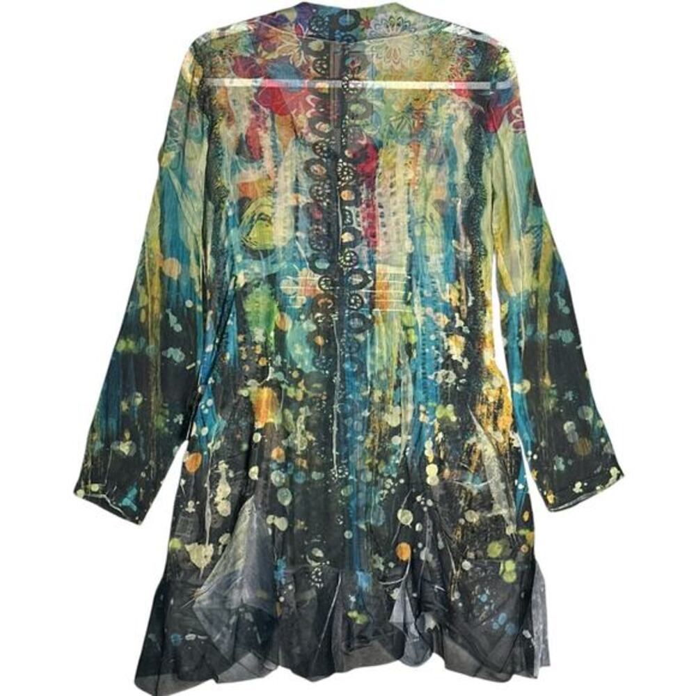 Fleur De‎ Lis Sz M Long Sheer Full Zip Abstract Jacket Top Fairy Artsy Whimsy - Picture 2 of 16